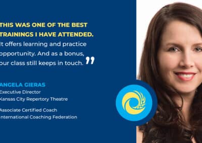 Testimonial graphic from Angela Gieras, Executive Director at Kansas City Repertory Theatre